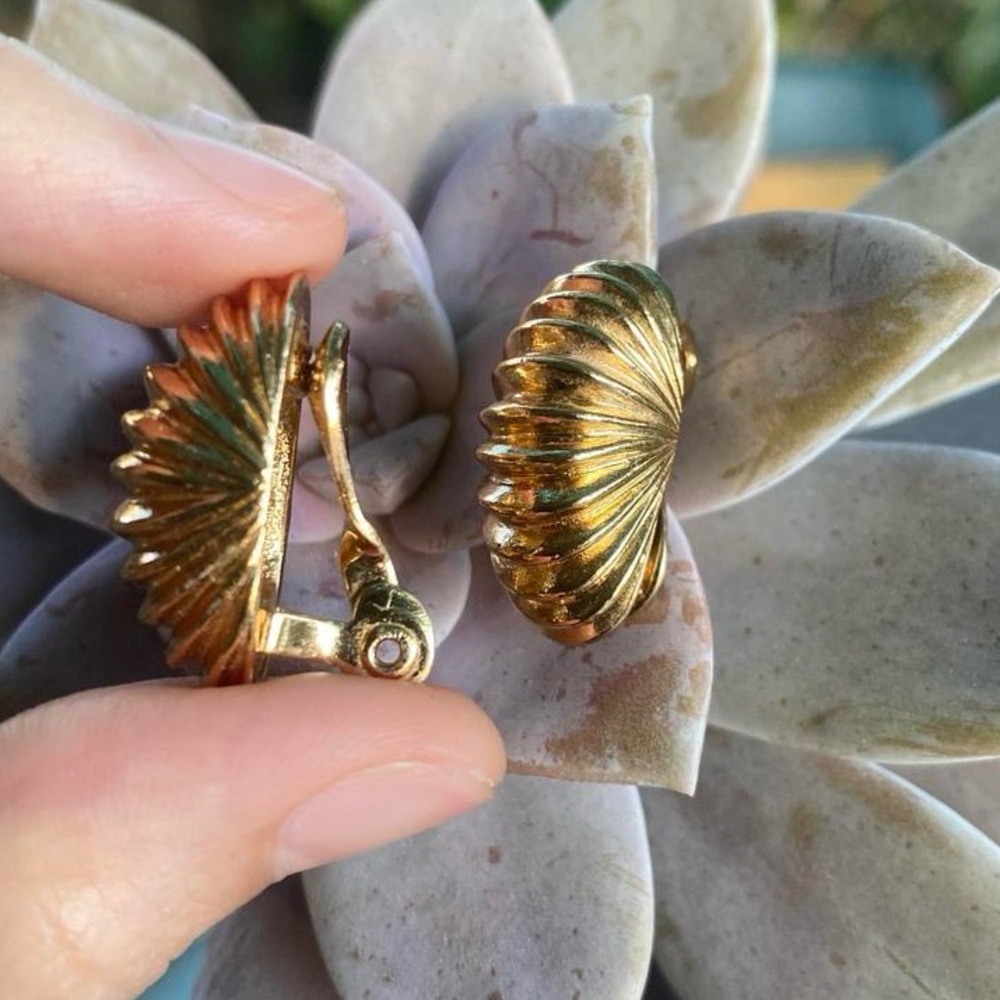 Monet Gold-Tone Ribbed Shell Clip-On Earrings